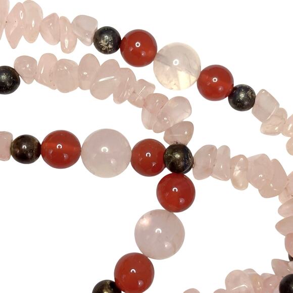 Vintage Rose Quartz Carnelian Beaded Necklace with Sterling Clasp 1980s 1990s - Picture 12 of 13